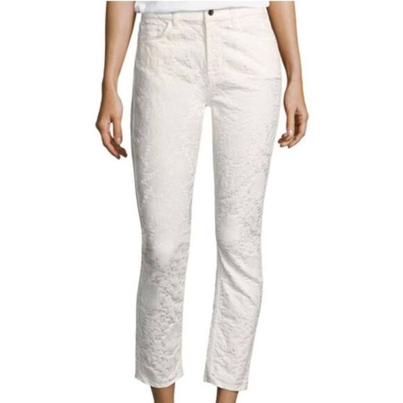 Jen7 7For All Mankind White Jacquard Skinny Ankle Jeans Size 0 - Picture 1 of 7